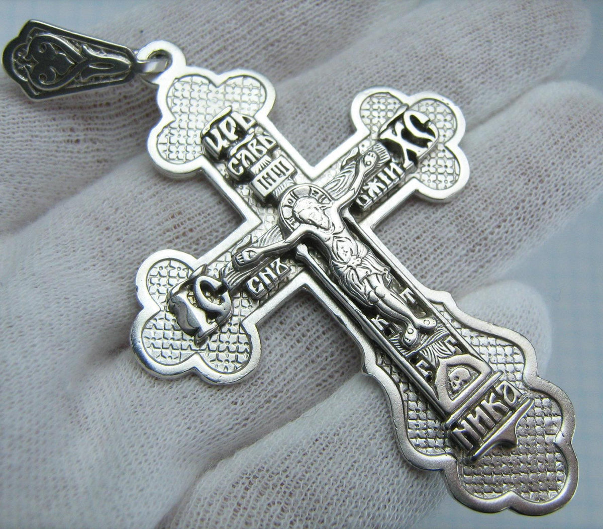 SOLID 925 Sterling Silver Cross Pendant Necklace Heavy Large Crucifix  Amulet Religious Pattern Vintage Christian Church Fine Faith Jewelry  CR000556