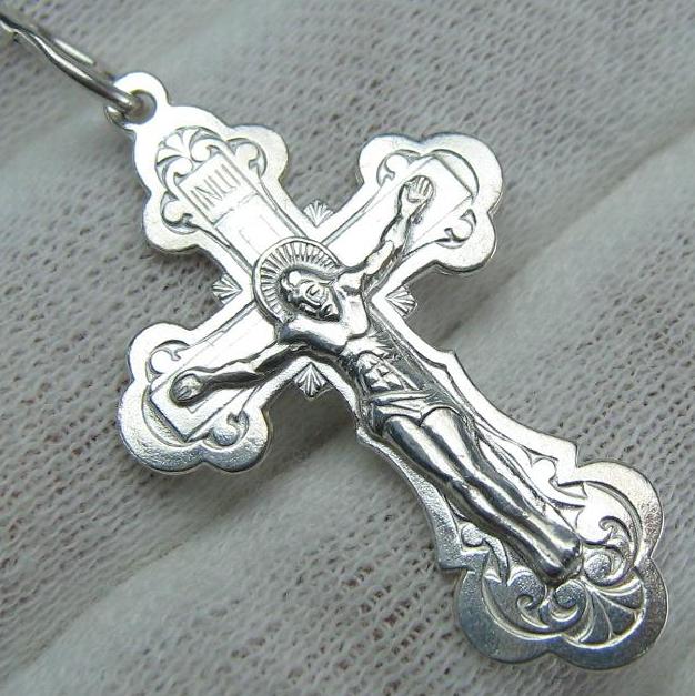 SOLID 925 Sterling Silver Cross Pendant Prayer Text Religious Amulet  Trefoil Design New Christian Church Fine Faith Jewelry CR000734