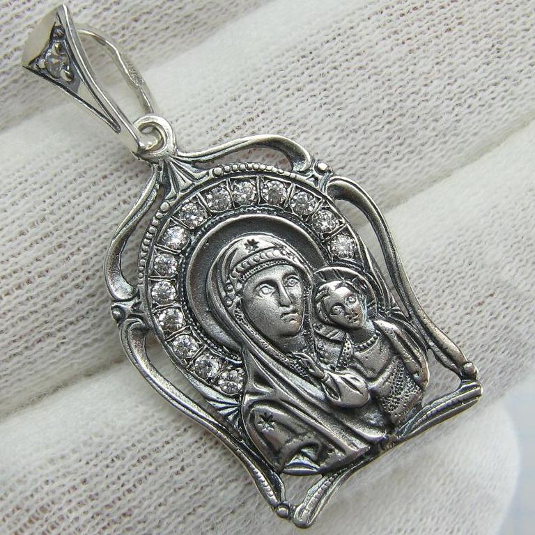 SOLID 925 Sterling Silver Pendant Medal Kazan Saint Mother of God Openwork  Frame Religious Amulet Vintage Christian Faith Jewelry Fine MD001495