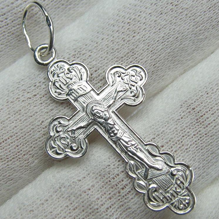 925 Sterling Silver Cross Pendant Jesus Christ Crucifix Wood