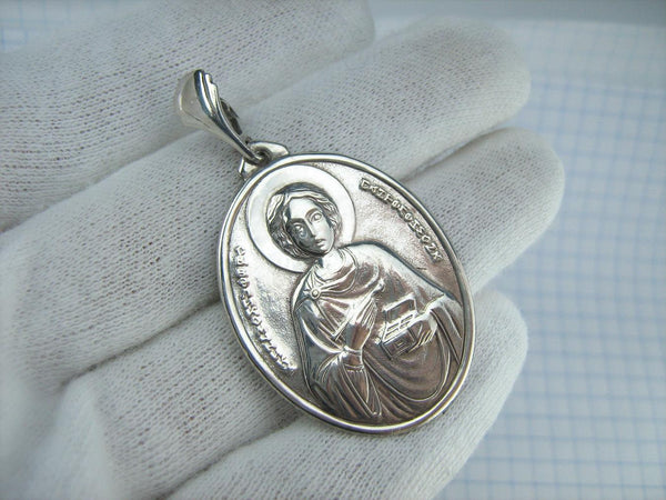 New 875 Silver large oval icon pendant with Saint Panteleimon the Healer and patron of Doctors. Item number MD001784. Picture 2