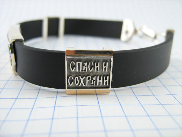 925 Sterling Silver and 375 Gold black caoutchouc bracelet with 3 Christian charms. Item number BT000035. Picture 5