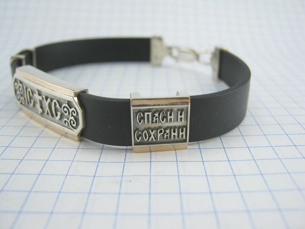 925 Sterling Silver and 375 Gold black caoutchouc bracelet with 3 Christian charms. Item number BT000037. Picture 4