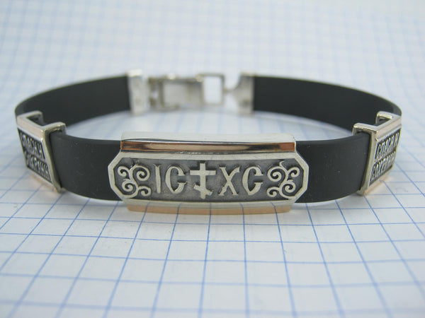 925 Sterling Silver and 375 Gold black caoutchouc bracelet with 3 Christian charms. Item number BT000036. Picture 3