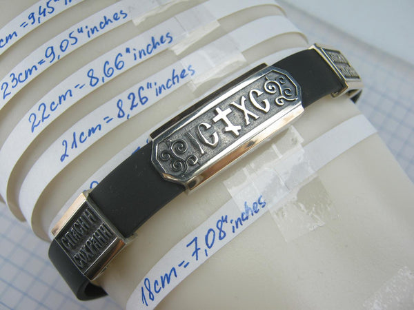 925 Sterling Silver and 375 Gold black caoutchouc bracelet with 3 Christian charms. Item number BT000036. Picture 8