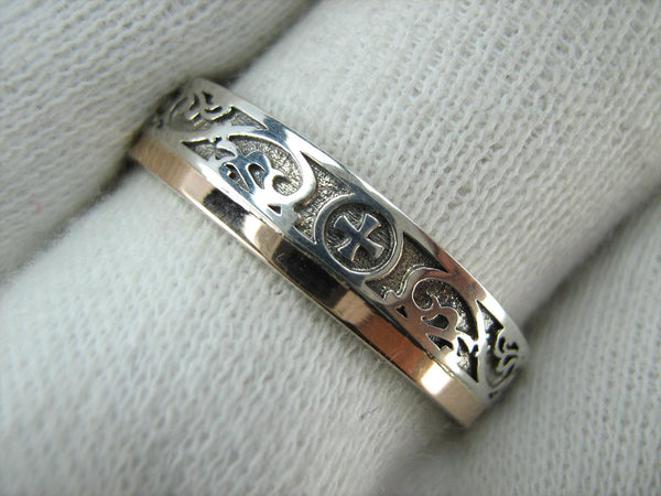 925 Sterling Silver and 375 gold band with prayer text inside the ring, decorated with Maltese cross and oxidized pattern. Item code RI001965. Picture 11