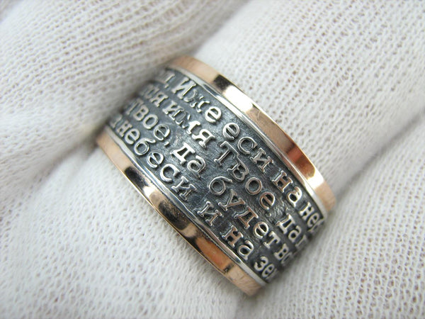 925 Sterling Silver and 375 gold wide band with Lord’s prayer Cyrillic text inside and outside the ring, decorated with oxidized finish and cross image. Item code RI001910. Picture 13