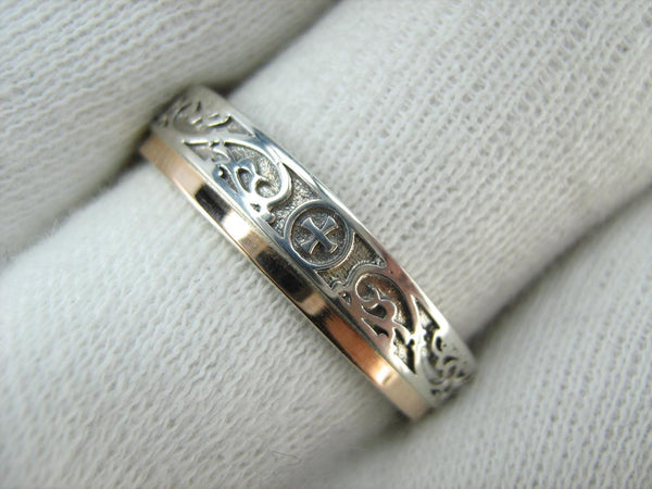 925 Sterling Silver and 375 gold band with prayer text inside the ring, decorated with Maltese cross and oxidized pattern. Item code RI001966. Picture 9