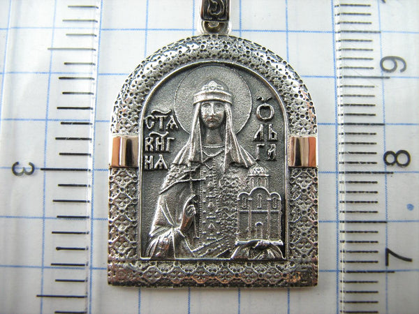 925 Sterling Silver and 375 Gold detailed medal depicting the icon of Saint Olga with Cyrillic prayer scripture. Item code MD001752. Picture 8