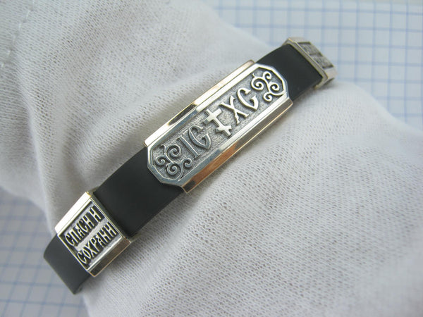 925 Sterling Silver and 375 Gold black caoutchouc bracelet with 3 Christian charms. Item number BT000037. Picture 17