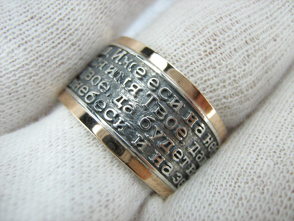 925 Sterling Silver and 375 gold wide band with Lord’s prayer Cyrillic text inside and outside the ring, decorated with oxidized finish and cross image. Item code RI001909. Picture 13