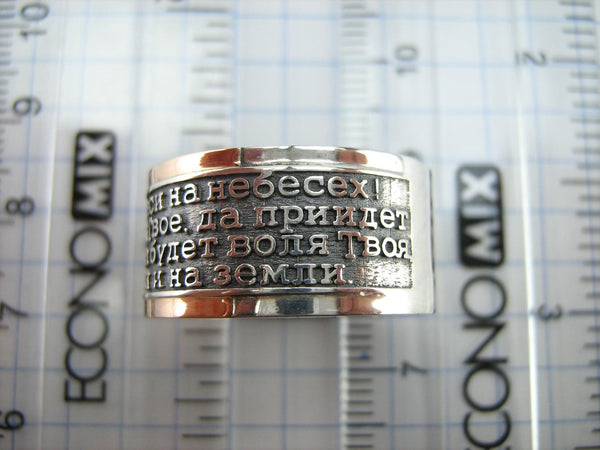 925 Sterling Silver and 375 gold wide band with Lord’s prayer Cyrillic text inside and outside the ring, decorated with oxidized finish and cross image. Item code RI001914. Picture 9