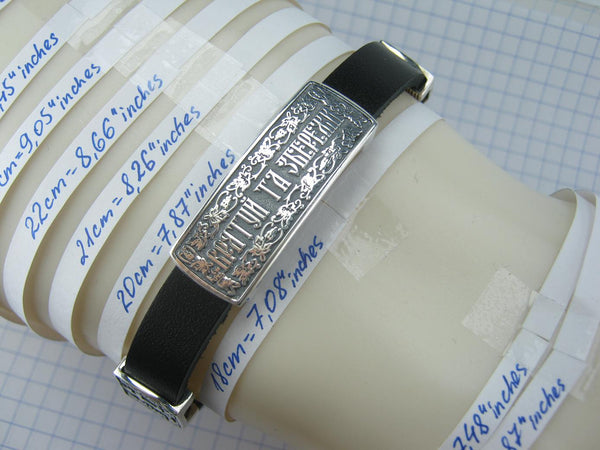 925 Sterling Silver black leather bracelet with Christian charms and a scripture in Ukrainian. Item code - BT000034. Picture 13