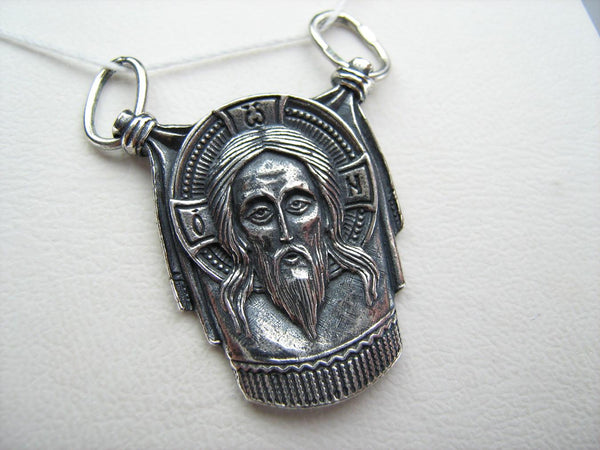 925 Sterling Silver icon pendant shaped relic cloth depicting the face of Savior not made by human hands, also called Vernicle Image of Edessa. Item number MD001401. Picture 5