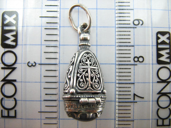 New solid 925 Sterling Silver oxidized icon pendant and locket depicting Mother of God Mary, Jesus Christ and the prayer inscription, decorated with grapevine Old Believers’ cross. Item code MD001729. Picture 10