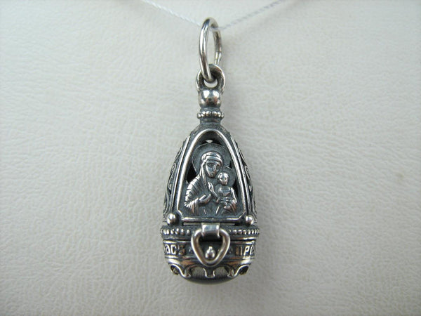 New solid 925 Sterling Silver oxidized icon pendant and locket depicting Mother of God Mary, Jesus Christ and the prayer inscription, decorated with grapevine Old Believers’ cross. Item code MD001729. Picture 5