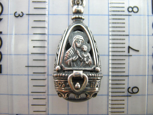 New solid 925 Sterling Silver oxidized icon pendant and locket depicting Mother of God Mary, Jesus Christ and the prayer inscription, decorated with grapevine Old Believers’ cross. Item code MD001729. Picture 9