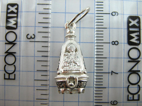 New solid 925 Sterling Silver oxidized icon pendant and locket depicting Mother of God Mary and the prayer inscription, decorated with a grapevine Old Believers’ cross. Picture 7