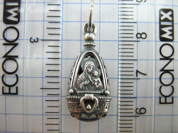 New solid 925 Sterling Silver oxidized icon pendant and locket depicting Mother of God Mary, Jesus Christ and the prayer inscription, decorated with grapevine Old Believers’ cross. Item code MD001729. Picture 7