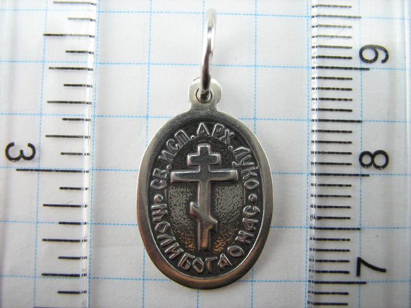 925 Sterling Silver small oval oxidized icon pendant and medal with Christian prayer inscription depicting Saint Archbishop Luka, Confessor Luke. Item number MD001368. Picture 11