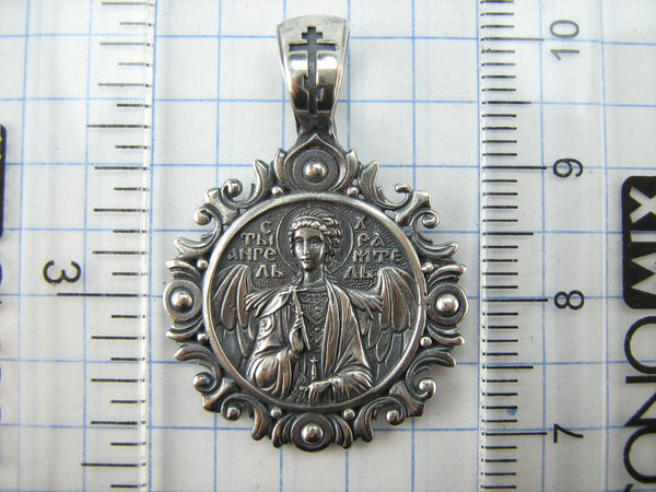 925 Sterling Silver icon pendant and medal depicting Saint Angel with cross and wings. Item number MD001904. Picture 6