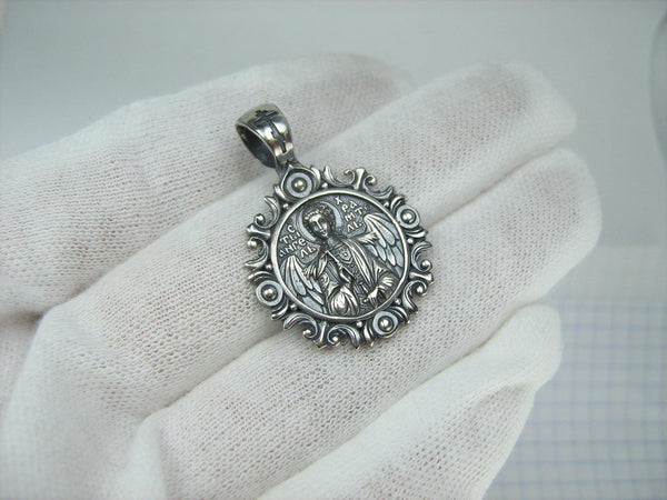 925 Sterling Silver icon pendant and medal depicting Saint Angel with cross and wings. Item number MD001904. Picture 2