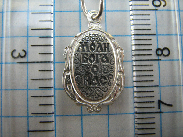 Solid 925 Sterling Silver small oval oxidized icon pendant and medal with prayer inscription to Saint Joanna Myrrhbearer decorated with filigree oval frame. Item number MD000698. Picture 8