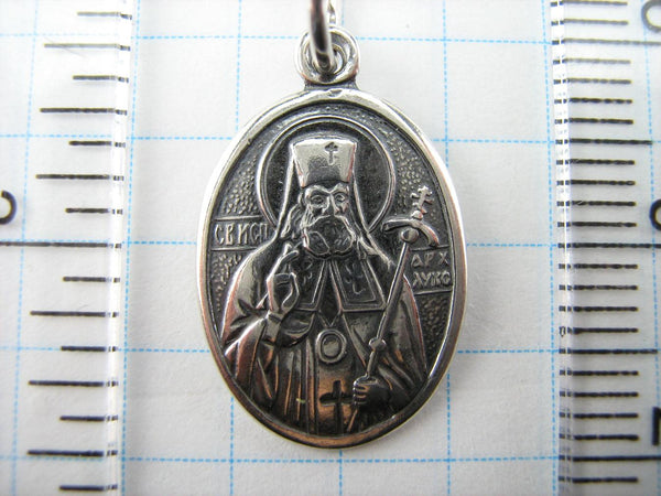 925 Sterling Silver small oval oxidized icon pendant and medal with Christian prayer inscription depicting Saint Archbishop Luka, Confessor Luke. Item number MD001368. Picture 8