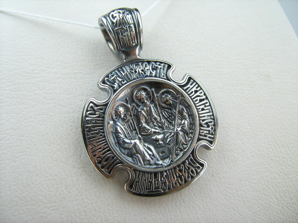 925 Sterling Silver icon pendant and cross medal with Christian prayer inscription depicting icons of Holy Trinity and Theotocos of the Sign. Item number MD001703. Picture 5