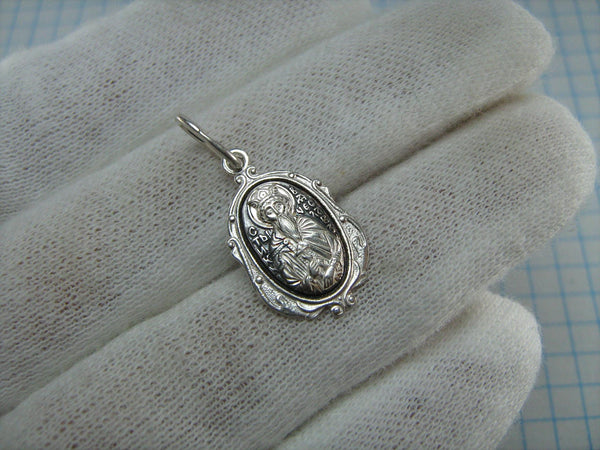 New 925 Sterling Silver small oval oxidized icon and medal with filigree frame Christian prayer to Saint Wenceslaus or Vyacheslav, Czech King of Bohemia. Picture 2