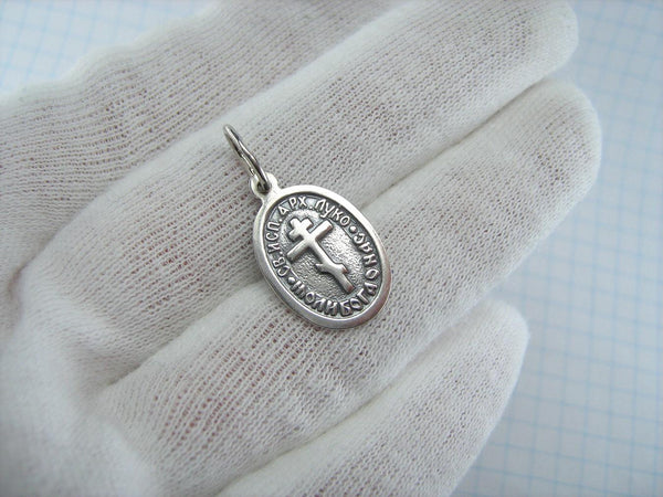 925 Sterling Silver small oval oxidized icon pendant and medal with Christian prayer inscription depicting Saint Archbishop Luka, Confessor Luke. Item number MD001368. Picture 3