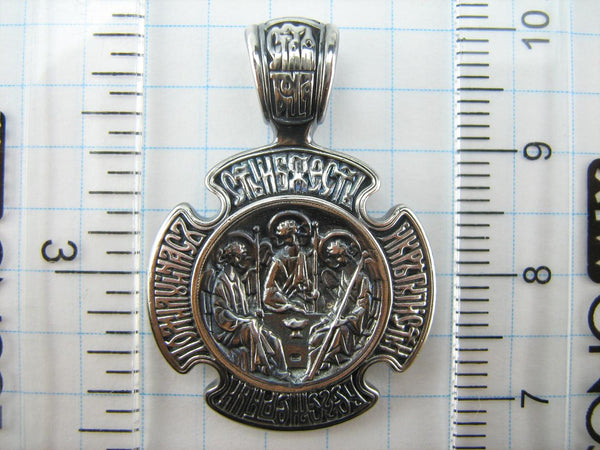 925 Sterling Silver icon pendant and cross medal with Christian prayer inscription depicting icons of Holy Trinity and Theotocos of the Sign. Item number MD001703. Picture 6