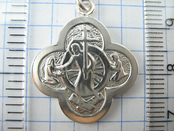 925 Sterling Silver icon pendant and cross necklace depicting Jesus Christ Resurrection, Risen Minerva, Redeemer, Descent of Christ into Hell, Anastasis. Item number MD001788. Picture 3