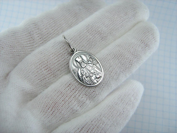 925 Sterling Silver small oval oxidized icon pendant and medal with Christian prayer inscription depicting Saint Archbishop Luka, Confessor Luke. Item number MD001368. Picture 2