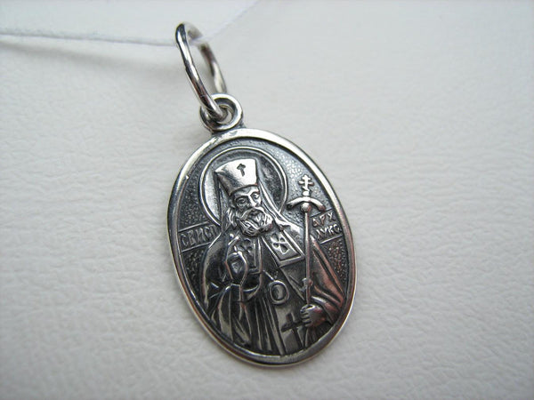 925 Sterling Silver small oval oxidized icon pendant and medal with Christian prayer inscription depicting Saint Archbishop Luka, Confessor Luke. Item number MD001368. Picture 5