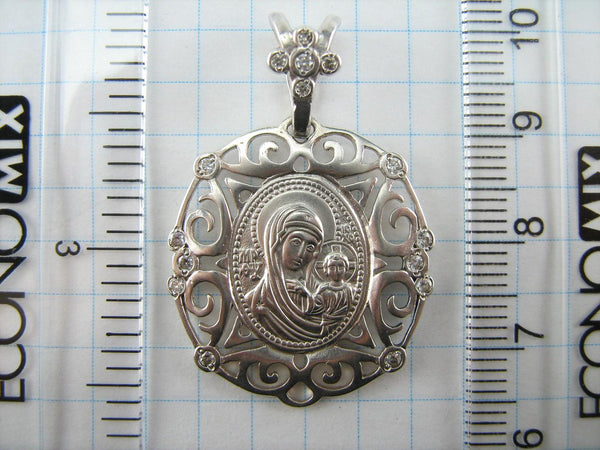 925 Sterling Silver pendant and medal of Kazan icon of Mother of God and Jesus Christ in the openwork frame decorated with stones. Item code MD001527. Picture 6