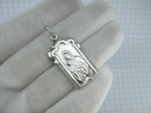 925 Sterling Silver icon pendant and medal in frame depicting Mother of God and Jesus Christ child. Item number MD001789. Picture 2