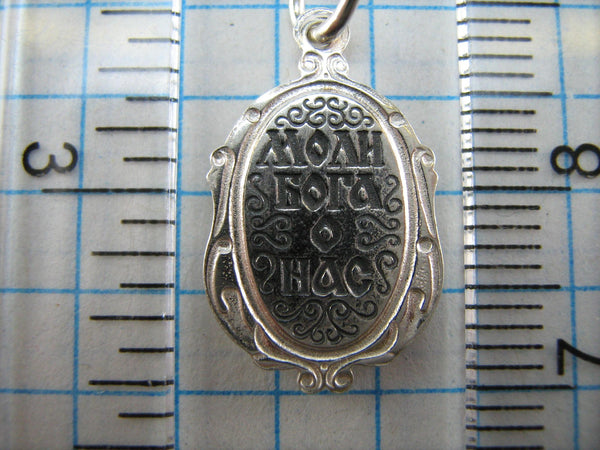 Solid 925 Sterling Silver small oval oxidized icon pendant and medal with prayer inscription to Saint Joanna Myrrhbearer decorated with filigree oval frame. Item number MD000697. Picture 11