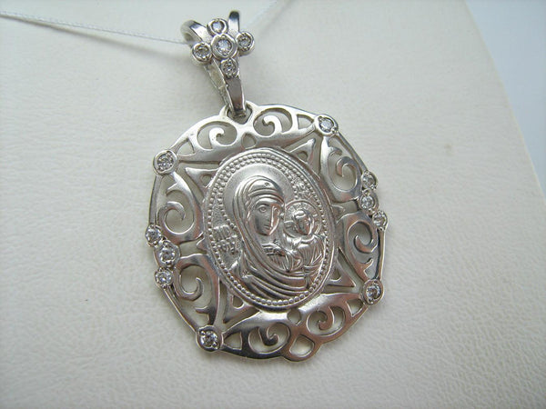 925 Sterling Silver pendant and medal of Kazan icon of Mother of God and Jesus Christ in the openwork frame decorated with stones. Item code MD001527. Picture 5