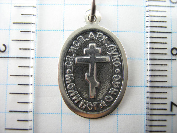 925 Sterling Silver small oval oxidized icon pendant and medal with Christian prayer inscription depicting Saint Archbishop Luka, Confessor Luke. Item number MD001368. Picture 9