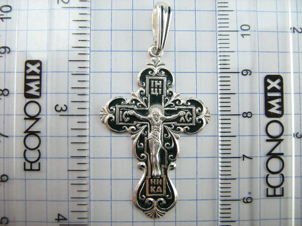 New solid 925 Sterling Silver trefoil cross pendant with dark green inlay and Christian prayer inscription. Item code CR001170. Picture 4