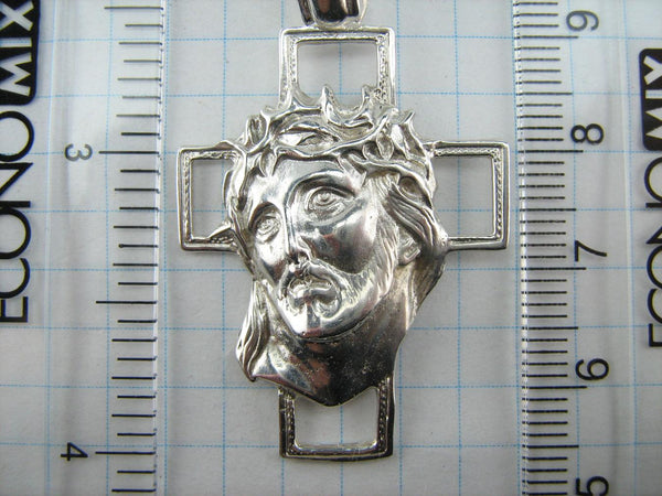 New solid 925 Sterling Silver statement Christian openwork cross pendant depicting Jesus Christ image, also called the Vernicle Face or the Head of Savior not made by human hands, in the crown of thorns. Items code CR001042. Picture 8