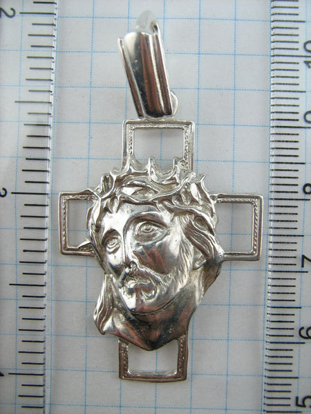 New solid 925 Sterling Silver statement Christian openwork cross pendant depicting Jesus Christ image, also called the Vernicle Face or the Head of Savior not made by human hands, in the crown of thorns. Items code CR001042. Picture 6