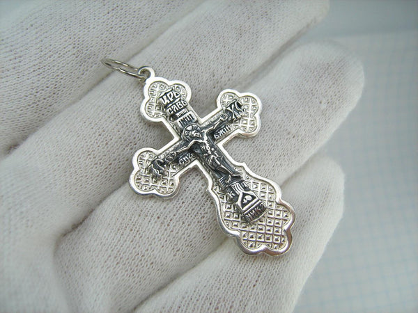 925 Sterling Silver cross pendant and Jesus Christ crucifix with Christian prayer inscription decorated with pattern. Item number CR001161. Picture 2