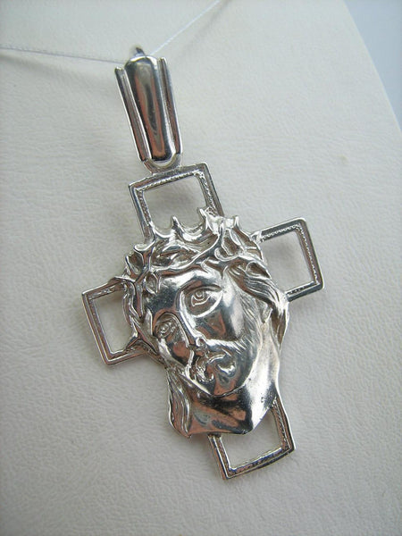 New solid 925 Sterling Silver statement Christian openwork cross pendant depicting Jesus Christ image, also called the Vernicle Face or the Head of Savior not made by human hands, in the crown of thorns. Items code CR001042. Picture 5