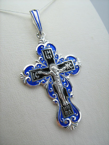 New solid 925 Sterling Silver trefoil cross pendant with blue and black inlay and Christian prayer inscription. Item code CR001068. Picture 12