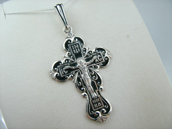 New solid 925 Sterling Silver trefoil cross pendant with dark green inlay and Christian prayer inscription. Item code CR001170. Picture 13