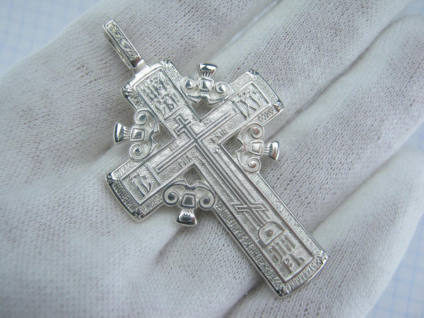 Solid 925 Sterling Silver heavy Golgotha cross pendant of steering wheel design with Christian prayer scripture. Item number CR001047. Picture 15