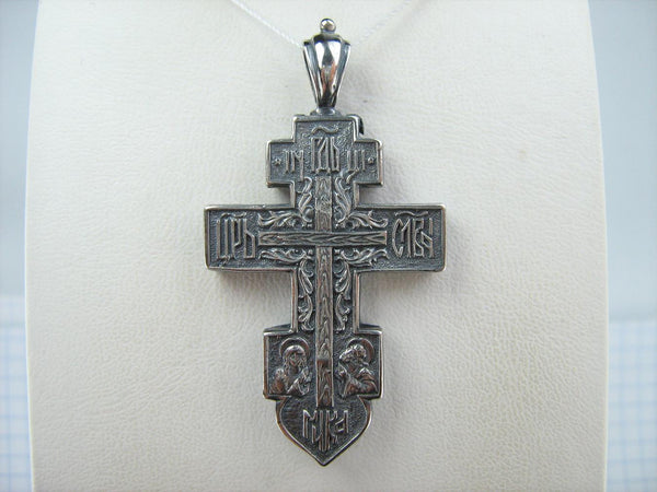 Vintage solid 925 Sterling Silver cross locket (encolpion) pendant depicting cross, Mother of God Mary and Saint John the Baptist with Christian prayer scripture. Item number CR001188. Picture 17