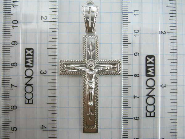 925 Sterling Silver cross pendant with crucifix and Christian prayer inscription to God decorated with manual engraving. Picture 4